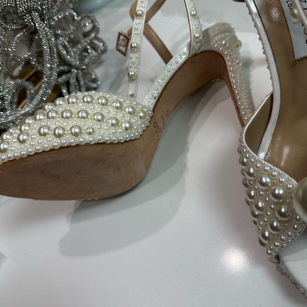 Jimmy Choo Cream Pearl Embellished Heels - Picture 4 of 11